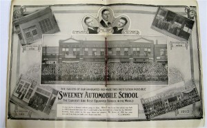 In the center pages of the Sweeney Automotive and Tractor catalog it shows the progression of school locations that lead up to the ten-story “Million Dollar School”