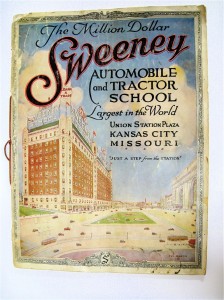 ABOVE: The front cover of the 1920 edition of the Sweeney Catalog. I was lucky enough to buy a copy of the 1920 Sweeney Automotive and Tractor School catalog many years ago. Not many collectables are in existence today from the Sweeney School, which is a little surprising in light of the number of students that attended the school.