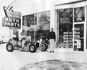This is what Speedway Motors looked like in the 1960’s. That is Speedy himself waiting on customers.